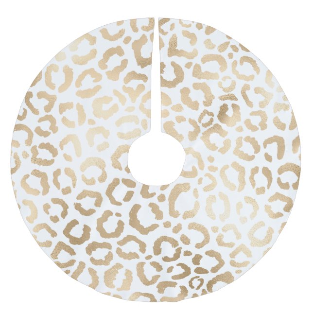 Saia Para Árvore De Natal De Poliéster Impressão Animal Leopardo Branco Dourado Elegante  (Frente)