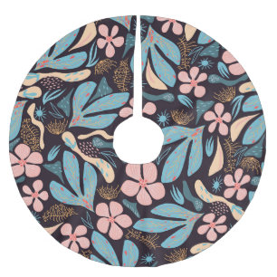 Saia Para Árvore De Natal De Poliéster Impressão Azul Coral Azul Floral Escuro