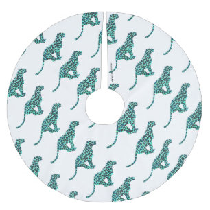 Saia Para Árvore De Natal De Poliéster Impressão de Leopard Black and Teal