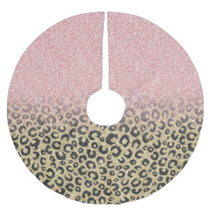 Saia Para Árvore De Natal De Poliéster Impressão de Leopardo Preto Glitter Dourado Elega