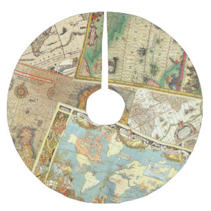Saia Para Árvore De Natal De Poliéster Impressão do mapa do vintage