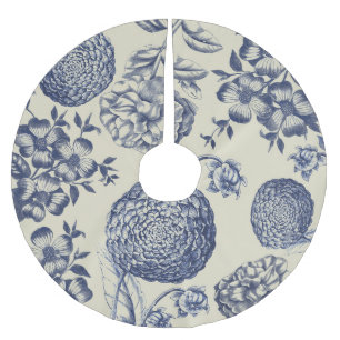 Saia Para Árvore De Natal De Poliéster Impressão Flor Azul Antiquado Floral