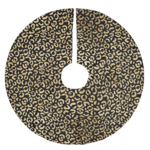 Saia Para Árvore De Natal De Poliéster Impressão Leopardo Dourado Preto