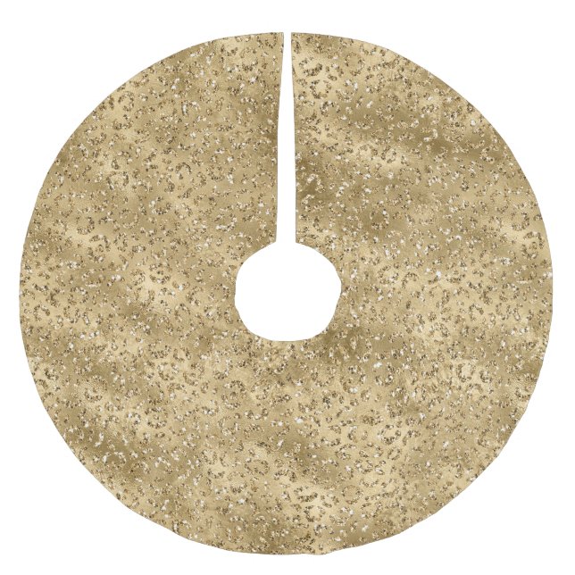 Saia Para Árvore De Natal De Poliéster Impressão Leopardo Glitter Dourada     (Frente)