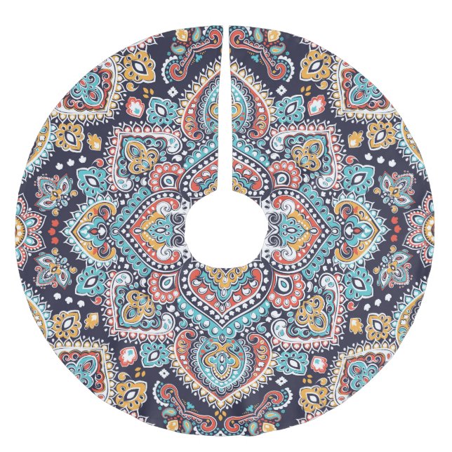 Saia Para Árvore De Natal De Poliéster Indian Paisley: Padrão Étnico de Mandala (Frente)