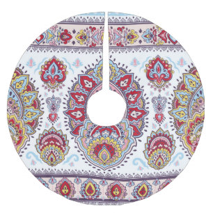 Saia Para Árvore De Natal De Poliéster índio paisley floral, medalhão étnico.