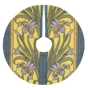 Saia Para Árvore De Natal De Poliéster Iris Flower Art Nouveau Padrão De Vidro Mantido