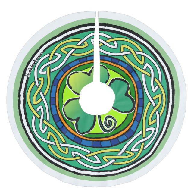 Saia Para Árvore De Natal De Poliéster Irish shamrock (Frente)