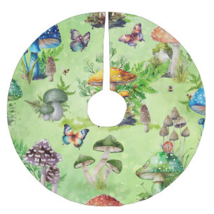 Saia Para Árvore De Natal De Poliéster Jardim de Cogumelo com Aquarela