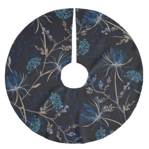 Saia Para Árvore De Natal De Poliéster Jardim Escuro: Floral Azul Monotone