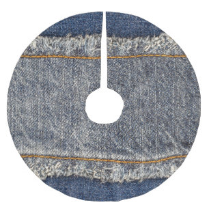 Saia Para Árvore De Natal De Poliéster Jeans Azuis Denim: Patch Duplo Casual