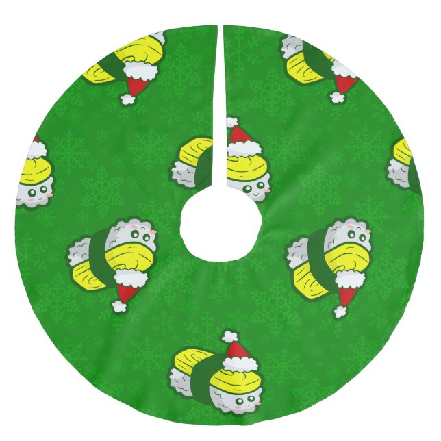 Saia Para Árvore De Natal De Poliéster kawaii christmas tamago sushi santa snowflake (Frente)
