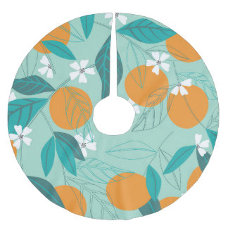 Saia Para Árvore De Natal De Poliéster Laranjas florescentes, folhas, arte safada.