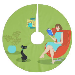 Saia Para Árvore De Natal De Poliéster Leitura Retrorística de Árvore de Natal da Mulhe