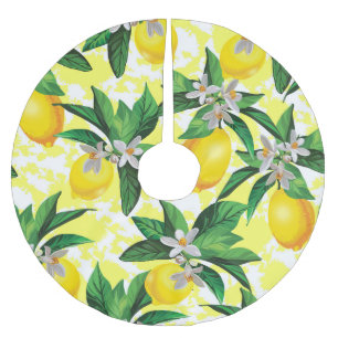 Saia Para Árvore De Natal De Poliéster Lemon Fantasy: Padrão Floral Criativo