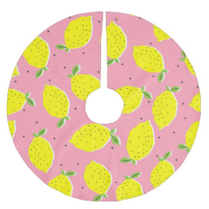 Saia Para Árvore De Natal De Poliéster Lêmons caóticos cor-de-rosa Polka: Padrão Citrus