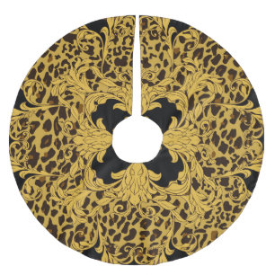 Saia Para Árvore De Natal De Poliéster Leopardo Barroco, Impressão Animal Ornamentado