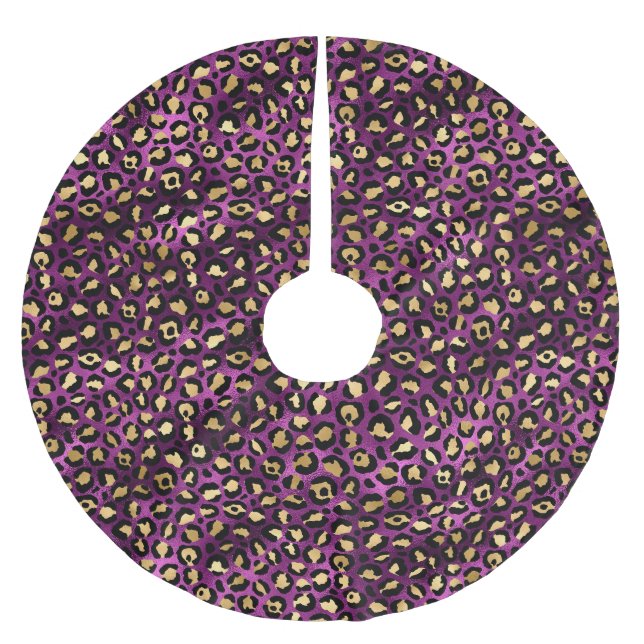 Saia Para Árvore De Natal De Poliéster Leopardo roxo e Dourado Design 1 (Frente)