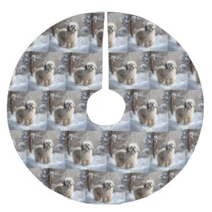 Saia Para Árvore De Natal De Poliéster Lhasa Apso Deixe-A Neve Natal