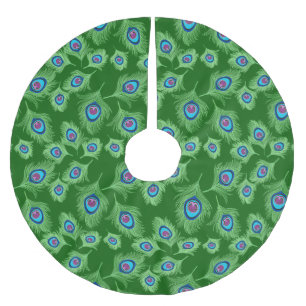 Saia Para Árvore De Natal De Poliéster Limão e Penas Azuis de Peacock no Emerald Green