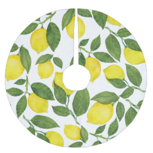 Saia Para Árvore De Natal De Poliéster Limões de Aquarela: Padrão de Fruta de Verão