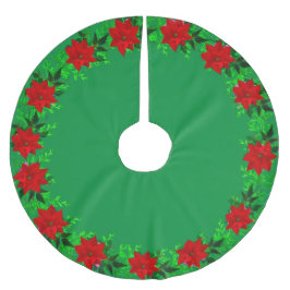Saia Para Árvore De Natal De Poliéster Linda grinalda de flores de poinsétia em verde