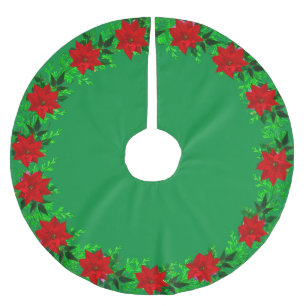 Saia Para Árvore De Natal De Poliéster Linda grinalda de flores de poinsétia em verde
