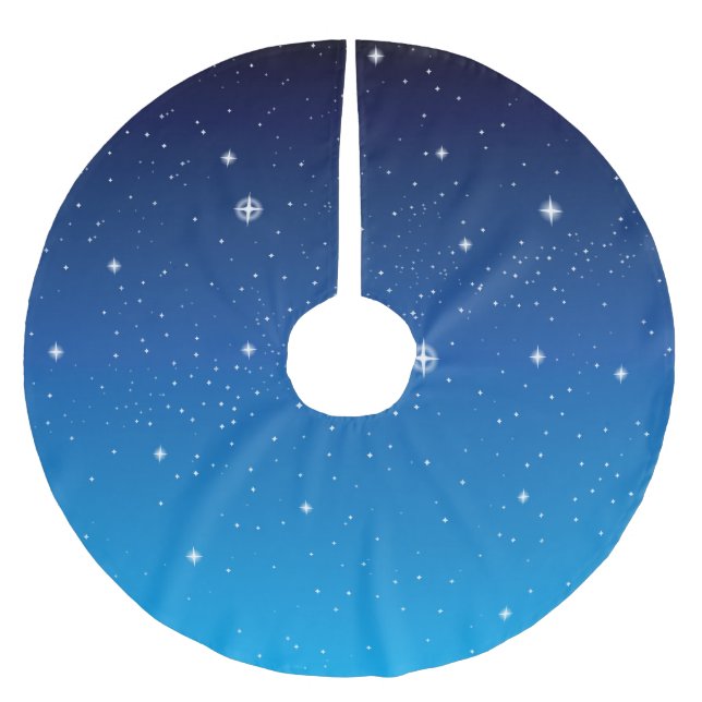 Saia Para Árvore De Natal De Poliéster Linda Noite Azul Estrelada (Frente)