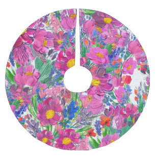 Saia Para Árvore De Natal De Poliéster Lindas flores silvestres: Artista desenhada à mão.