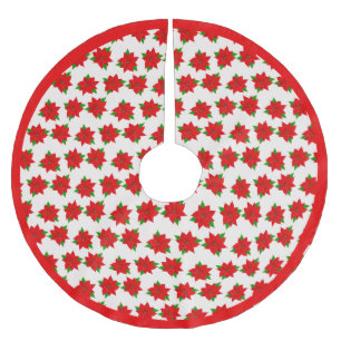 Saia Para Árvore De Natal De Poliéster Lindo padrão de flores de poinsettia em bege claro