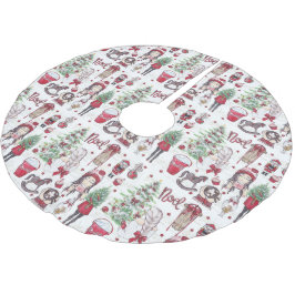 Saia Para Árvore De Natal De Poliéster Lindos elementos de Natal Red Watercolor