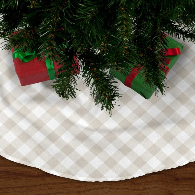 Saia Para Árvore De Natal De Poliéster Linen Beige Gingham (Criador carregado)