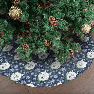 Saia Para Árvore De Natal De Poliéster Lobo Ártico Branco Místico Flor-de-Neve Azul de In