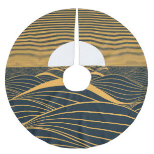 Saia Para Árvore De Natal De Poliéster Lua-sol estilizada, ilustração do mar escuro.