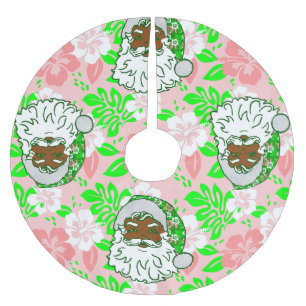 Saia Para Árvore De Natal De Poliéster luau rosa natal havaiano preto santa hibisco