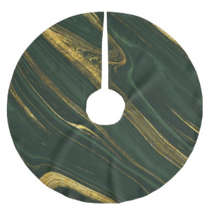 Saia Para Árvore De Natal De Poliéster Luxuoso Onyx Verde: Ouro Marble.