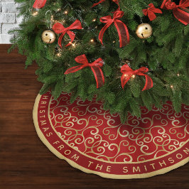 SAIA PARA ÁRVORE DE NATAL DE POLIÉSTER LUXURY RED E DOURADO NATAL DAMASK PERSONALIZADO