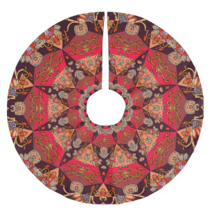 Saia Para Árvore De Natal De Poliéster Mandala luxuosa, perfeita, floral estrelado.