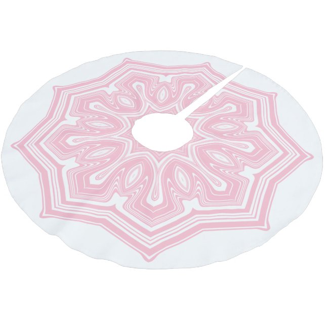 Saia Para Árvore De Natal De Poliéster Mandala Moderna Abstrata Rosa e Branco (Inclinado)
