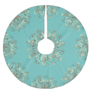 Saia Para Árvore De Natal De Poliéster Mandala Snowflake Dourado Azul Teal