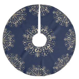 Saia Para Árvore De Natal De Poliéster Mandala Snowflake, Marinho Dourado, Camisa Azul