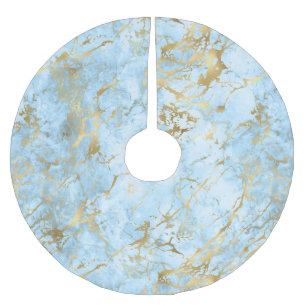 Saia Para Árvore De Natal De Poliéster Marble Dourado e Azul