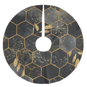 Saia Para Árvore De Natal De Poliéster Marble Hexagon, Ouro Deixa Textura.