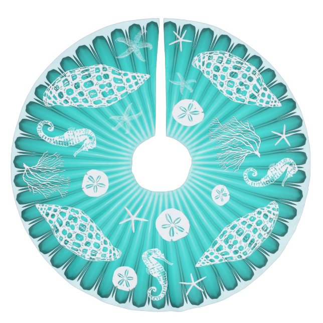 Saia Para Árvore De Natal De Poliéster Marinha Verde Marinha do Mar Natal (Frente)