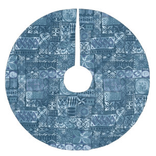 Saia Para Árvore De Natal De Poliéster Marinho Azul Tapa: Abstrato Tecido Tribal