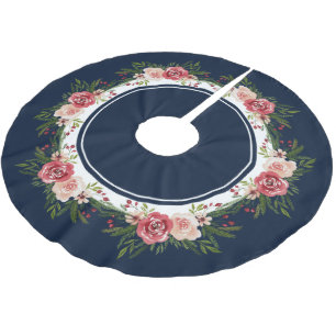 Saia Para Árvore De Natal De Poliéster Marinho Blue Stripes Watercolor Flores Natal