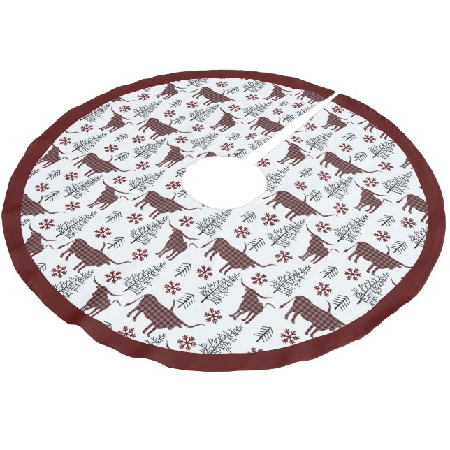 Saia Para Árvore De Natal De Poliéster Maroon Buffalo Xadrez Longhorn Pattern (Inclinado)