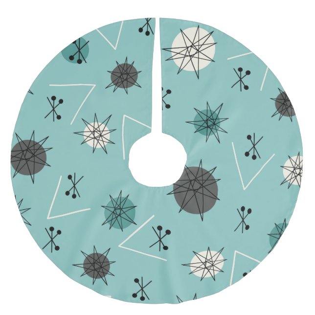 Saia Para Árvore De Natal De Poliéster Meio século Modern Teal Starbursts (Frente)