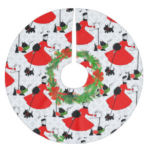 Saia Para Árvore De Natal De Poliéster Meio século Retroativo Cão Vermelho e Negro Mode