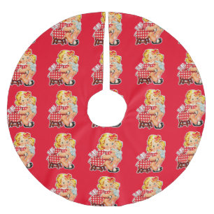 Saia Para Árvore De Natal De Poliéster Menina retrô boneca vintage criança